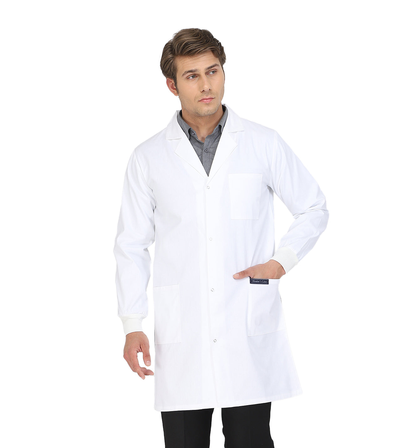 Healer's Line Men's Lab Coat (Snap Closure) Length 37"