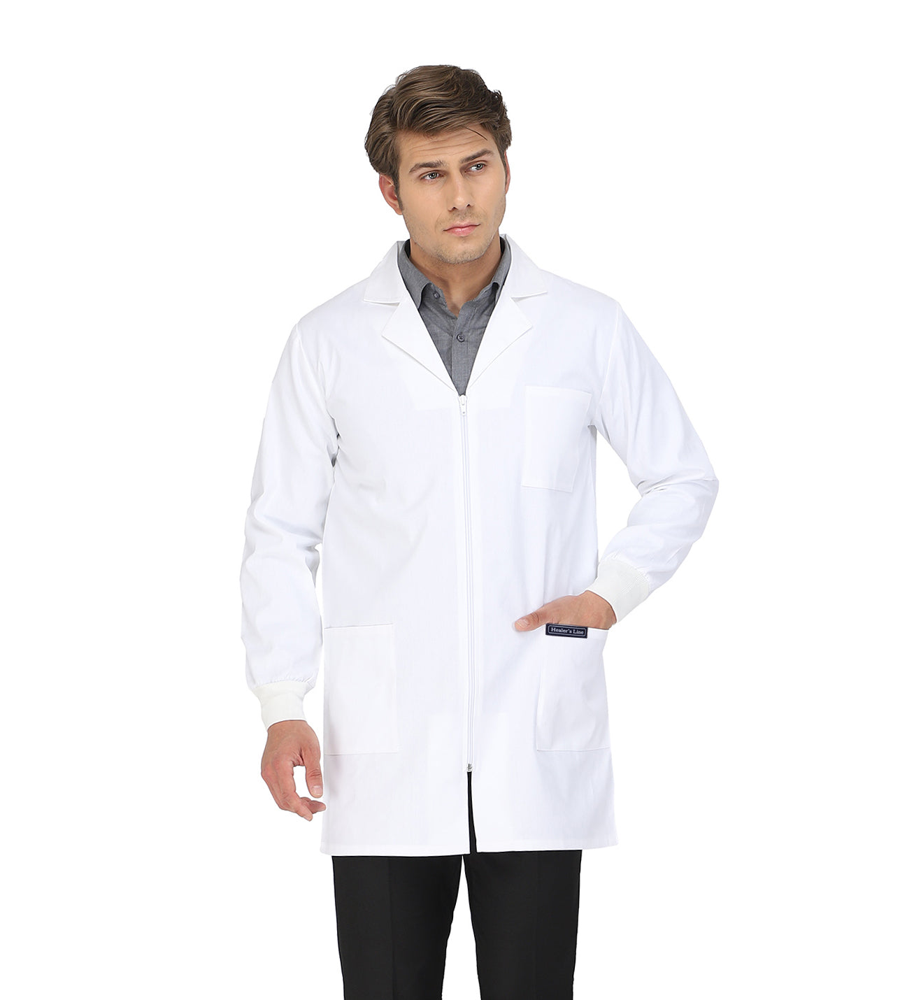 Healer's Line Men's Lab Coat (Zipper Closure) Length 34"