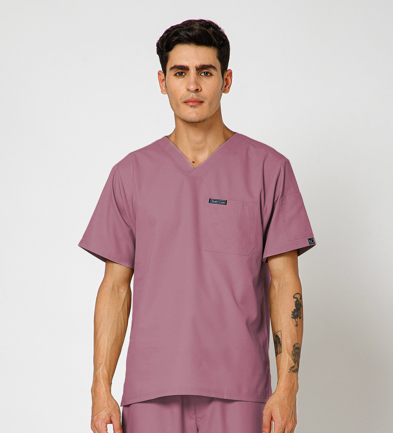 Healer's Line Classic Men’s V-Neck Scrub Top (Mauve)