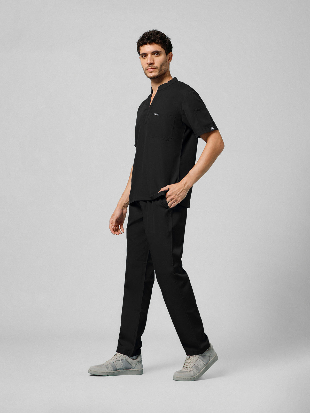 Men’s Mandarin Collar Scrub Suit (Black) LFP Fabric