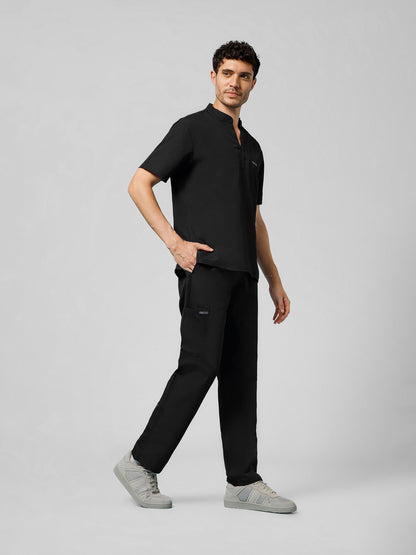 Men’s Mandarin Collar Scrub Suit (Black) LFP Fabric