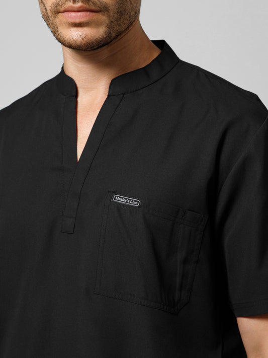 Men’s Mandarin Collar Scrub Suit (Black) LFP Fabric