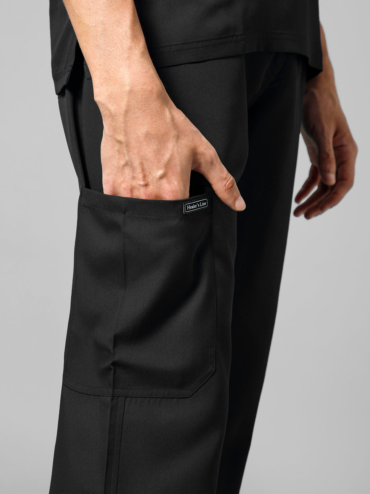 Men’s Mandarin Collar Scrub Suit (Black) LFP Fabric