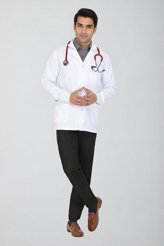 Men's Lab Coat Apron (Button Closure) Full Sleeve with Knit Cuffs - Length 30"