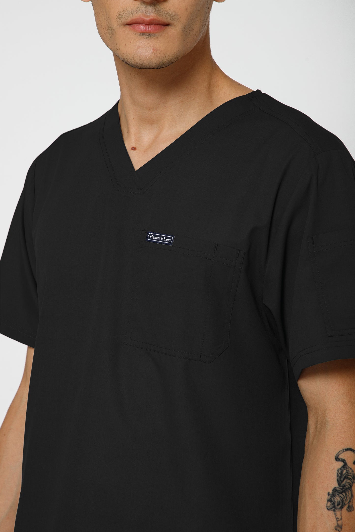 Classic Men’s V-Neck Scrub Suit (Black) LFP Fabric