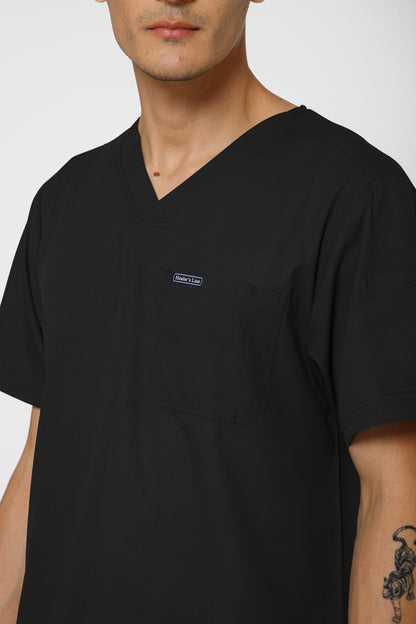 Classic Men’s V-Neck Scrub Suit (Black) LFP Fabric