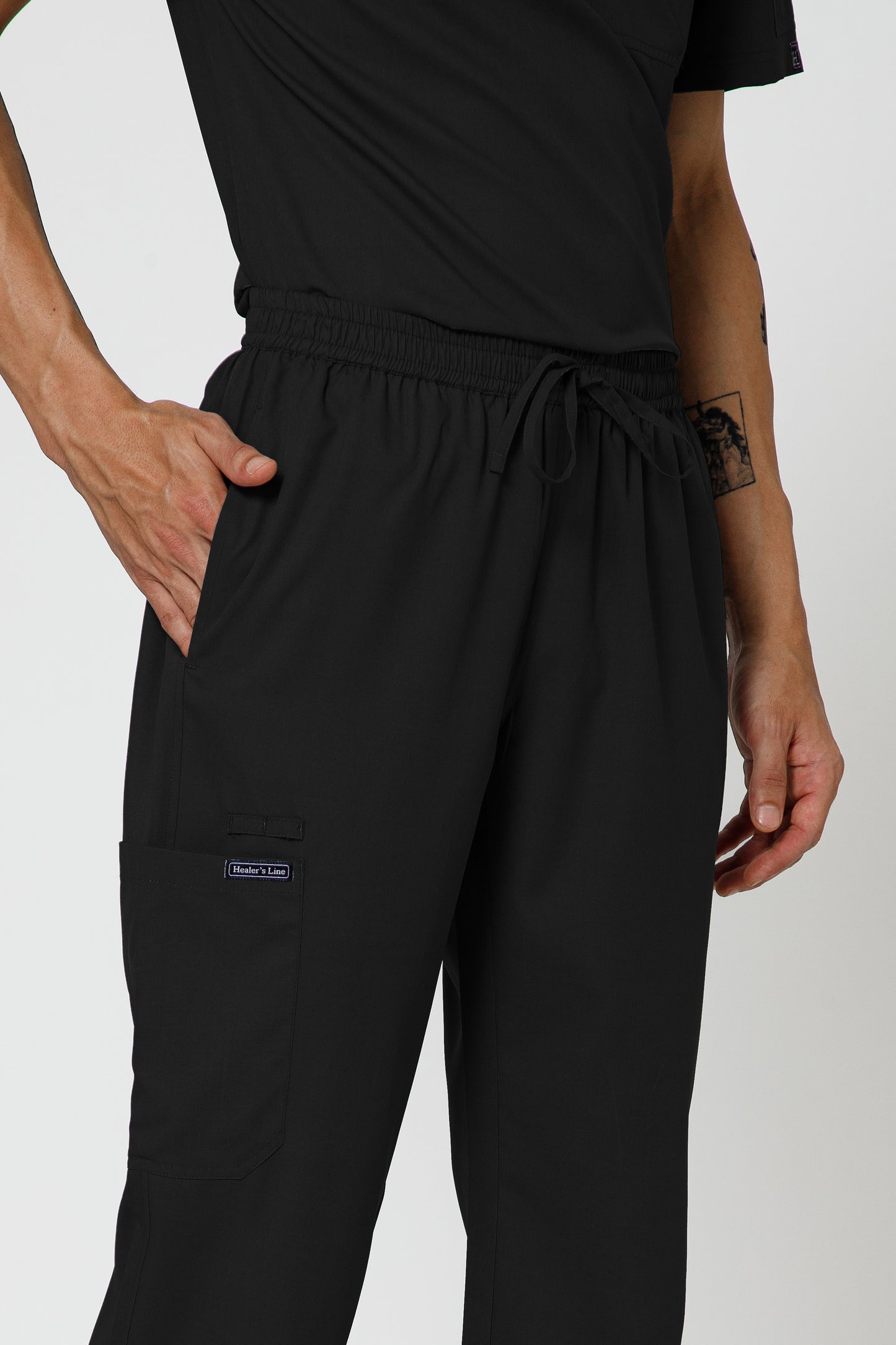 Classic Men’s V-Neck Scrub Suit (Black) LFP Fabric
