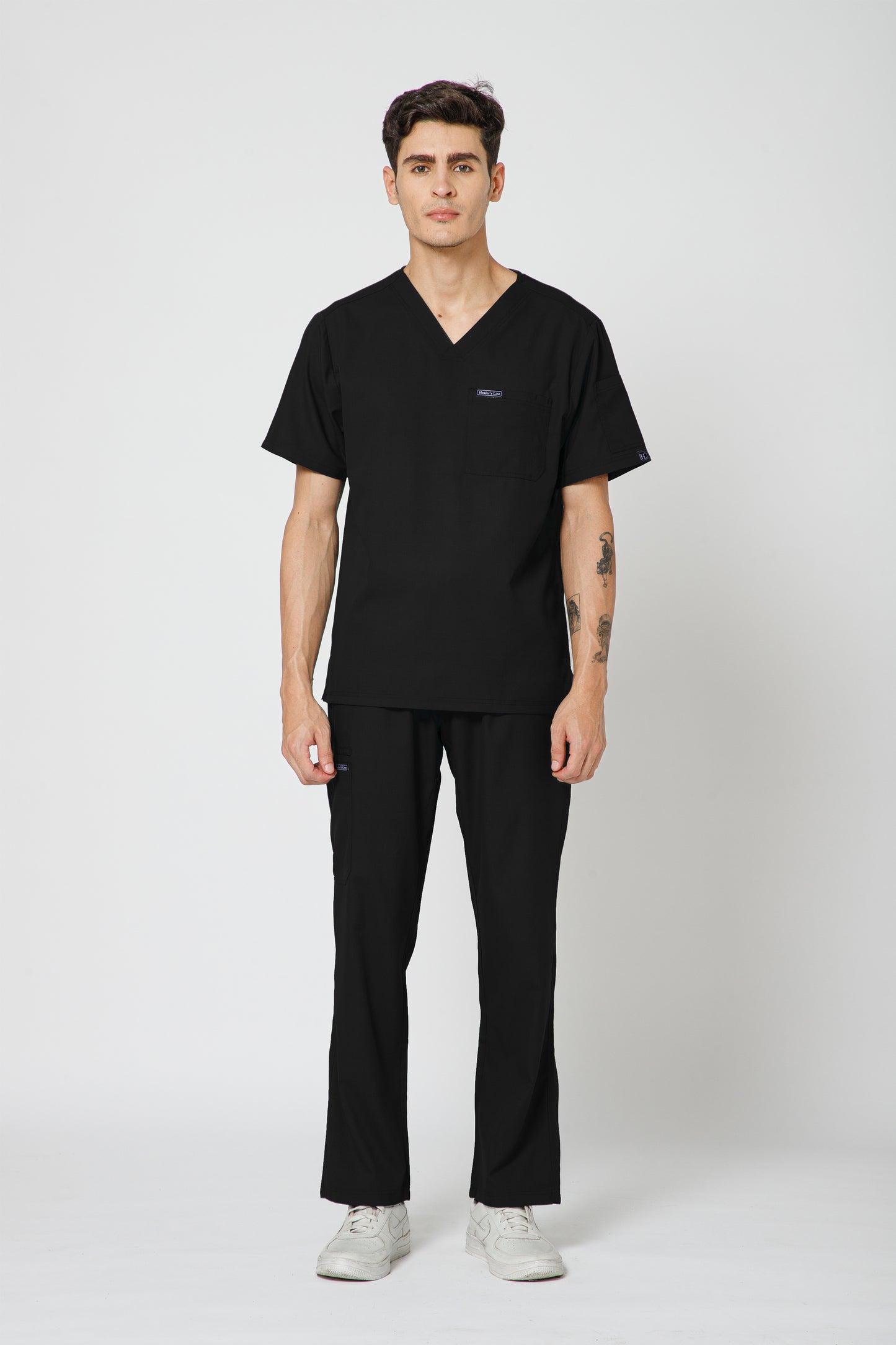 Classic Men’s V-Neck Scrub Suit (Black) LFP Fabric