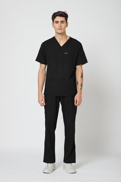 Classic Men’s V-Neck Scrub Suit (Black) LFP Fabric
