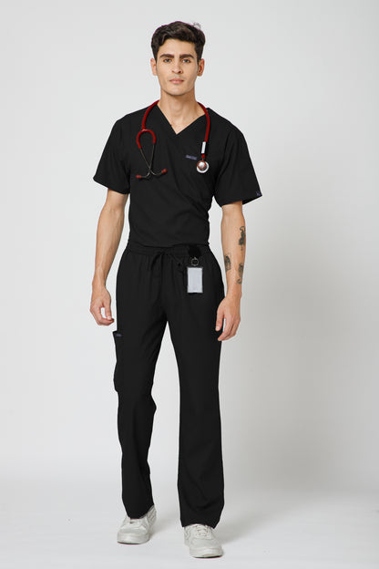 Classic Men’s V-Neck Scrub Suit (Black) LFP Fabric