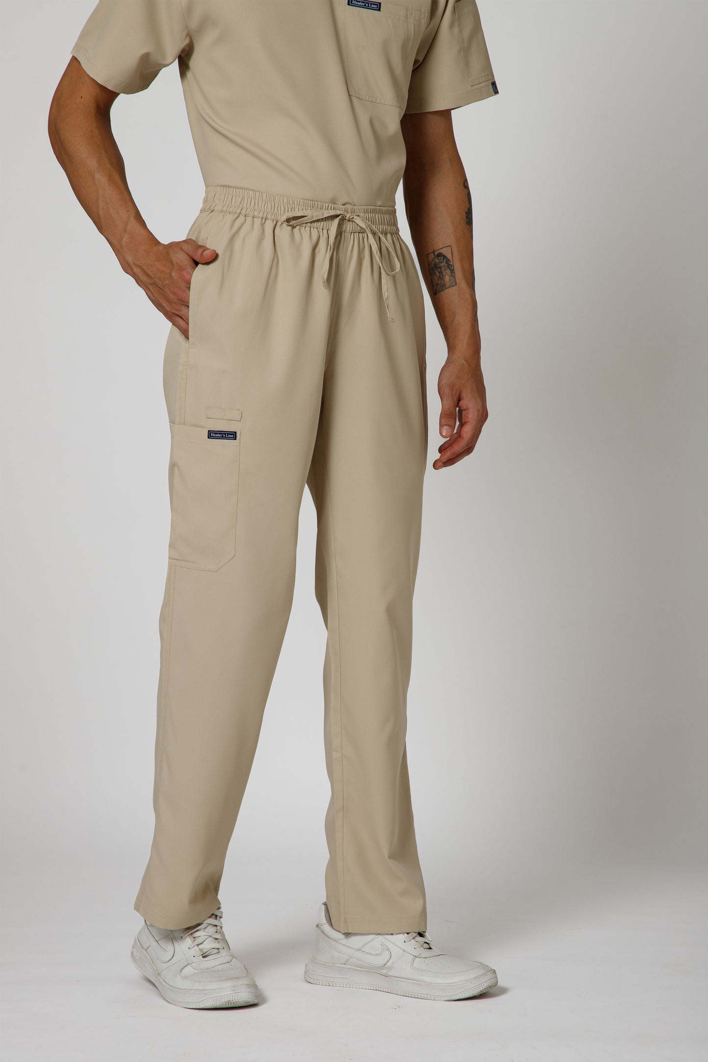 Classic Men’s V-Neck Scrub Suit (Beige)