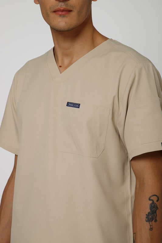 Classic Men’s V-Neck Scrub Suit (Beige)