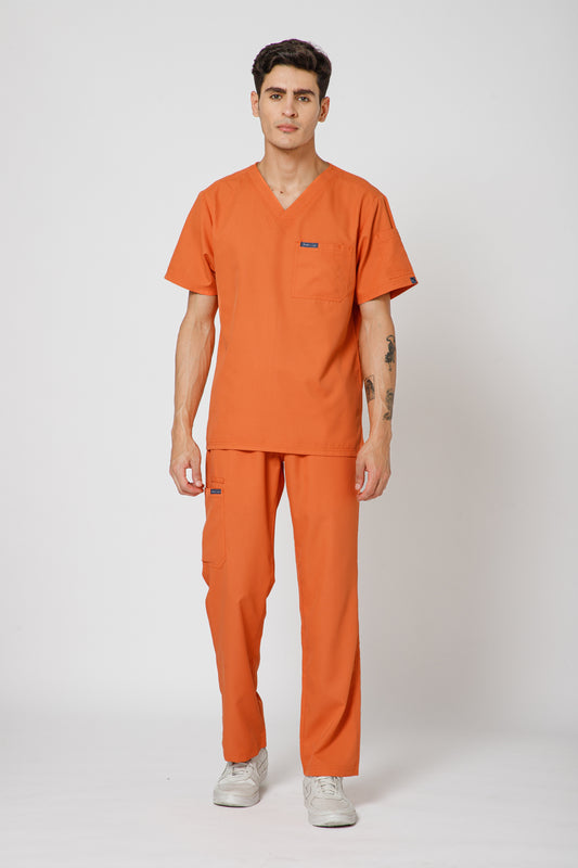 Classic Men’s V-Neck Scrub Suit (Orange)
