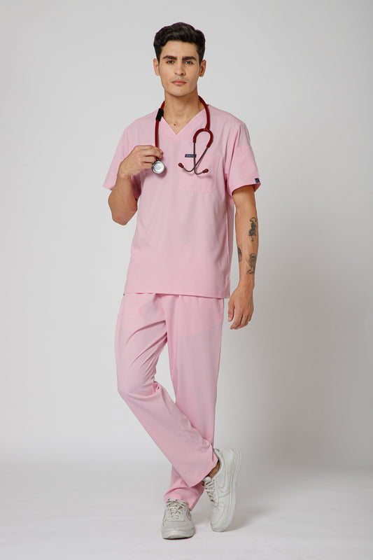 Classic Men’s V-Neck Scrub Suit (Pink)