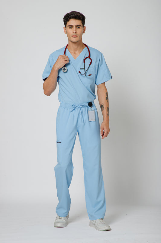 Classic Men’s V-Neck Scrub Suit (Sky Blue)