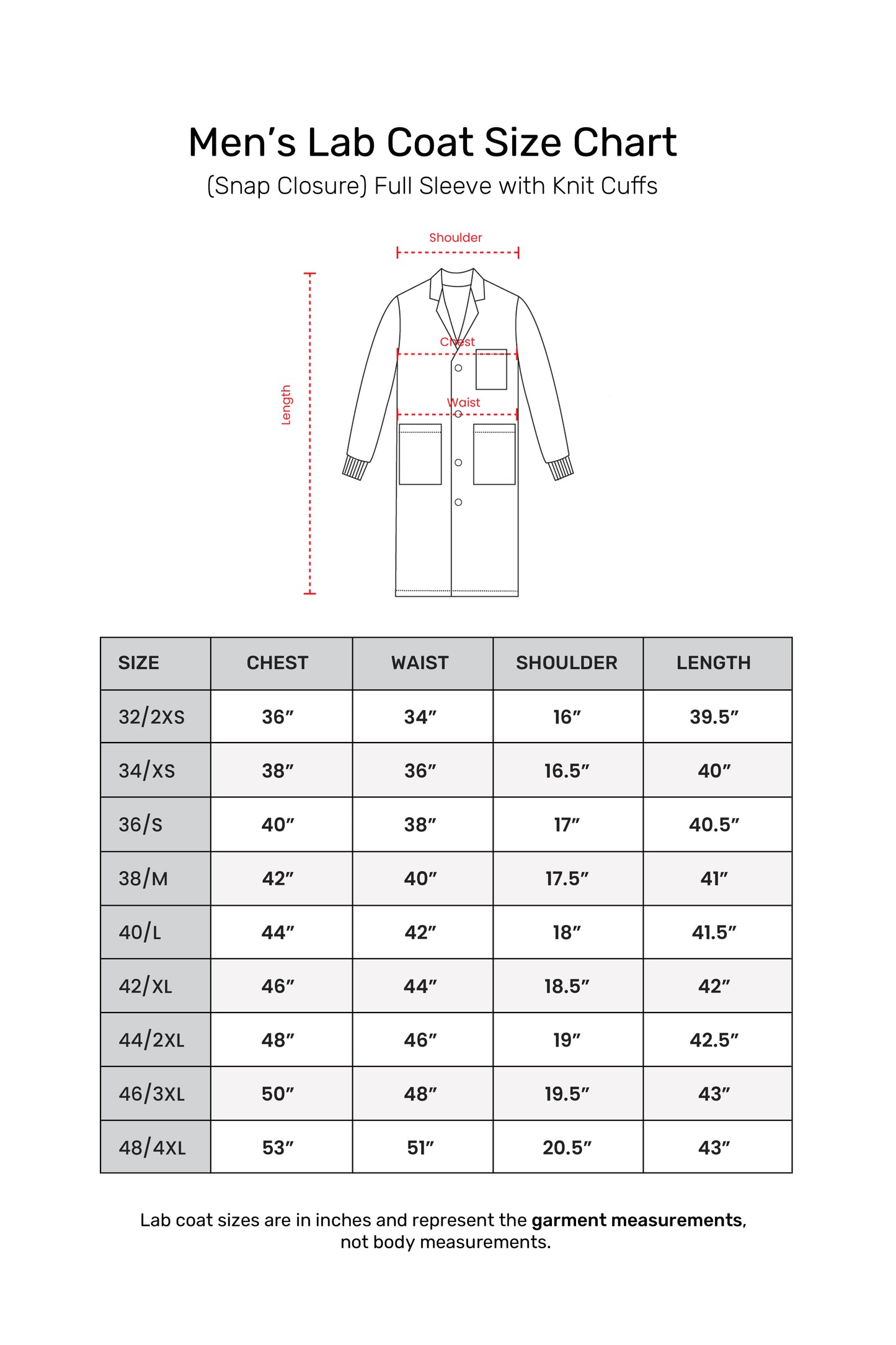 Men's Lab Coat Apron (Snap Closure) Full Sleeve with Knit Cuffs - Length 41"