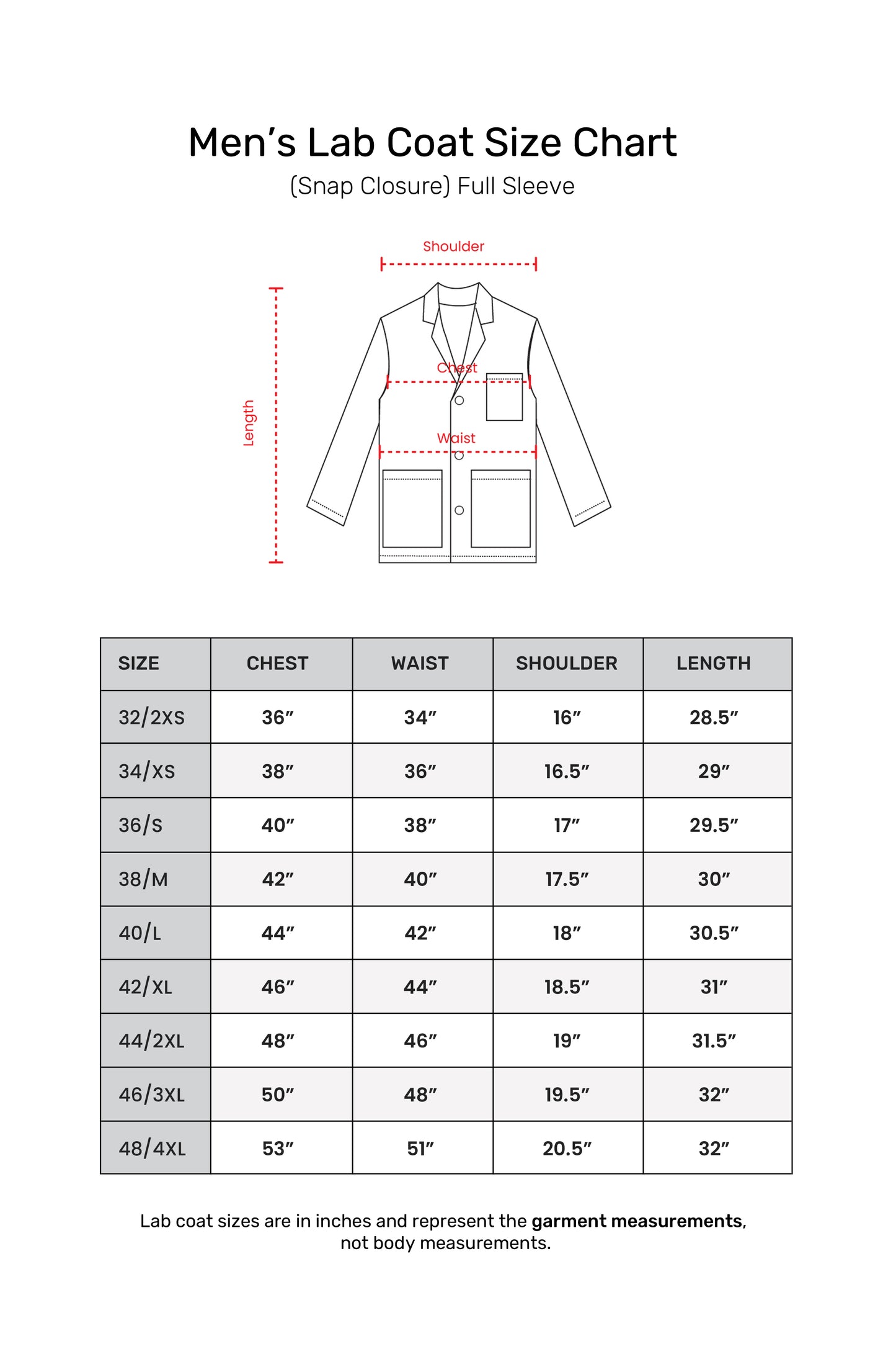 Men's Lab Coat Apron (Snap Closure) Full Sleeve - Length 30"