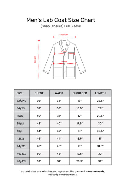 Men's Lab Coat Apron (Snap Closure) Full Sleeve - Length 30"