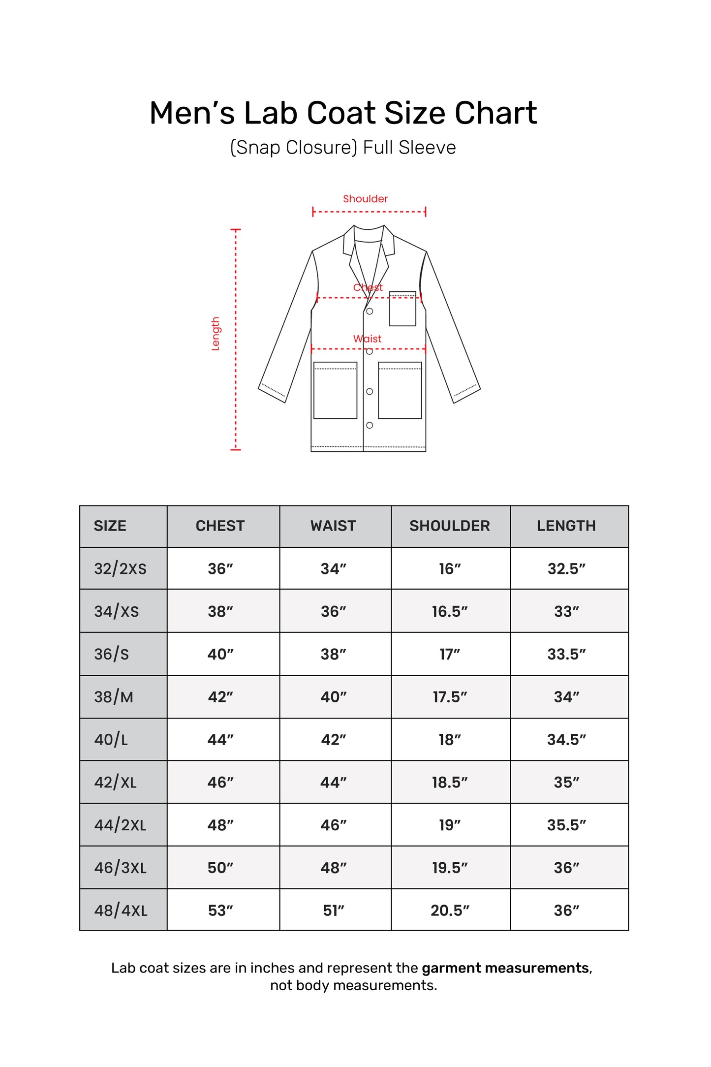 Men's Lab Coat Apron (Snap Closure) Full Sleeve - Length 34"