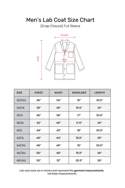 Men's Lab Coat Apron (Snap Closure) Full Sleeve - Length 34"