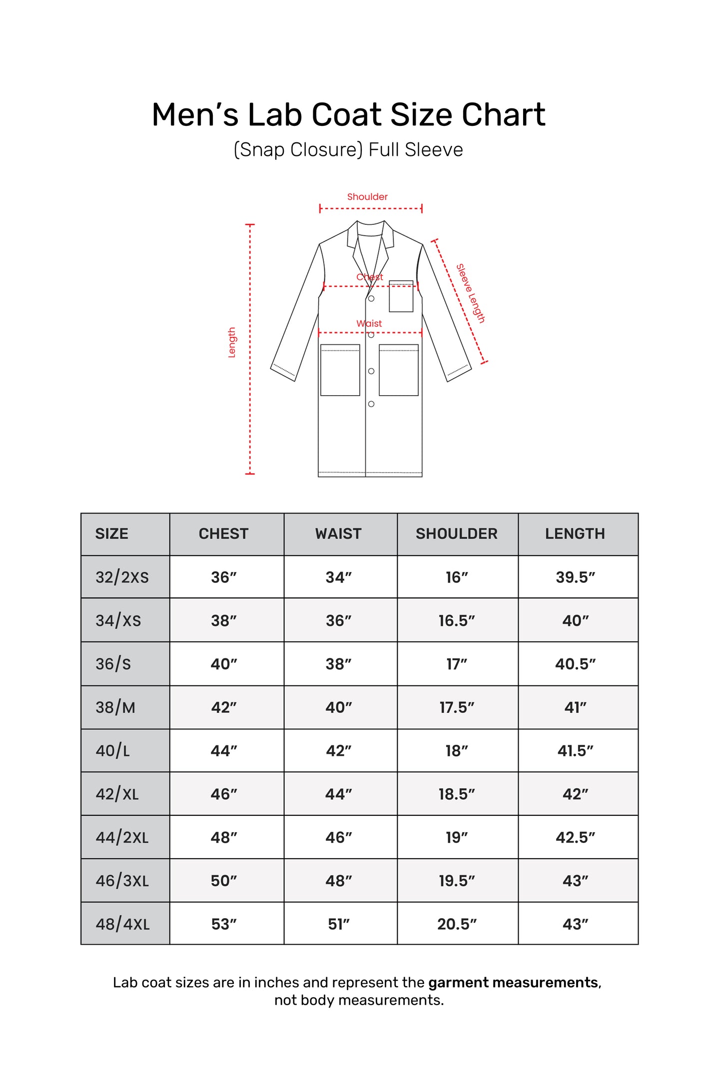 Men's Lab Coat Apron (Snap Closure) Full Sleeve - Length 41"