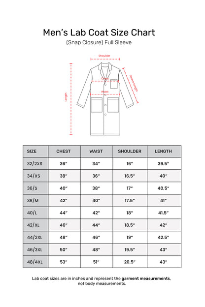 Men's Lab Coat Apron (Snap Closure) Full Sleeve - Length 41"