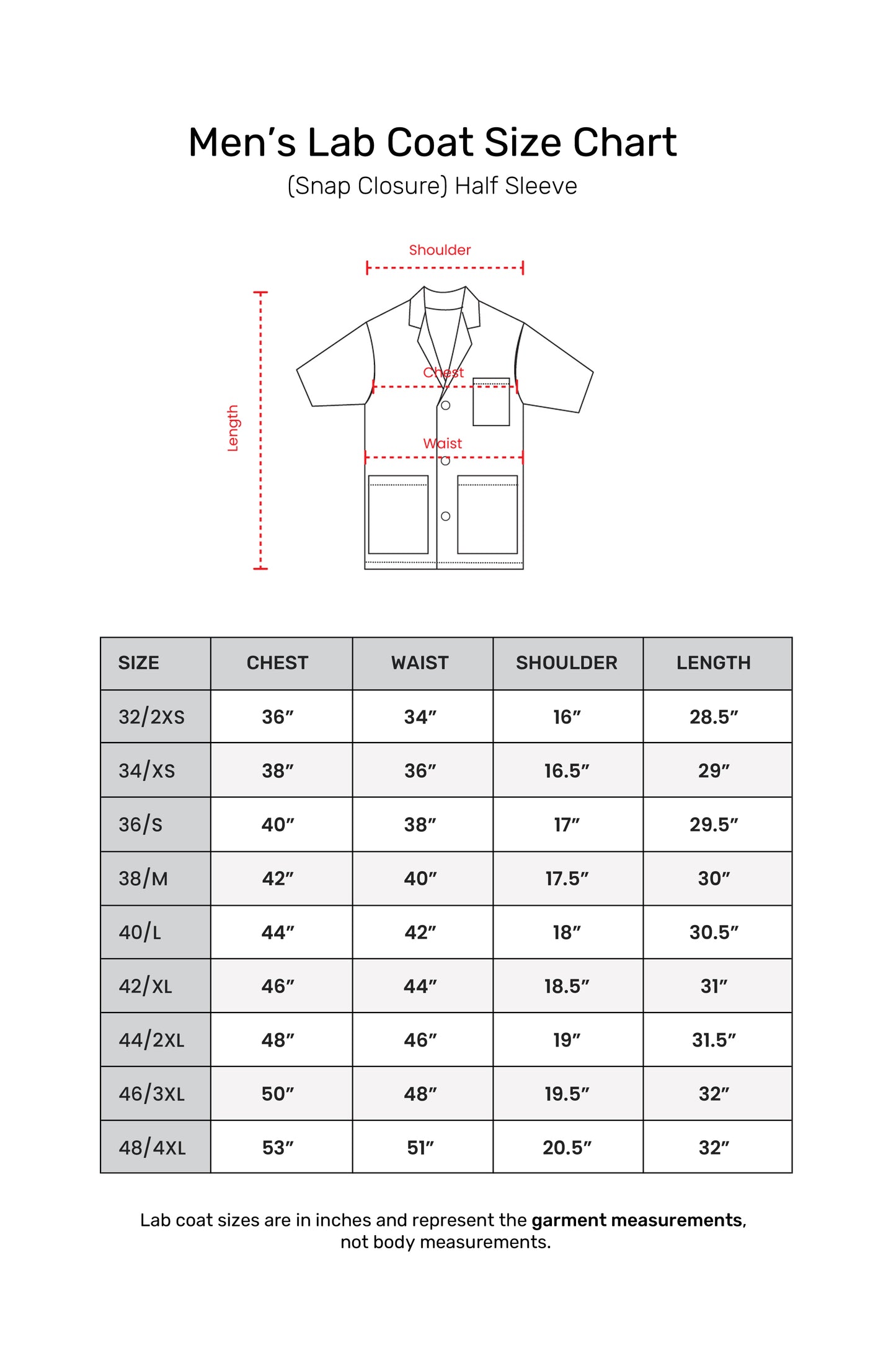 Men's Lab Coat Apron (Snap Closure) Half Sleeve - Length 30"