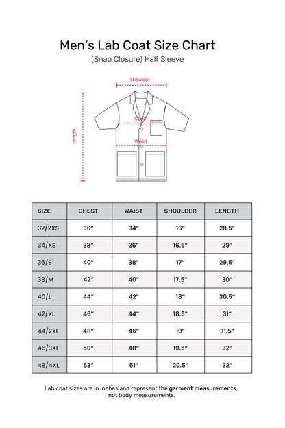 Men's Lab Coat Apron (Snap Closure) Half Sleeve - Length 30"