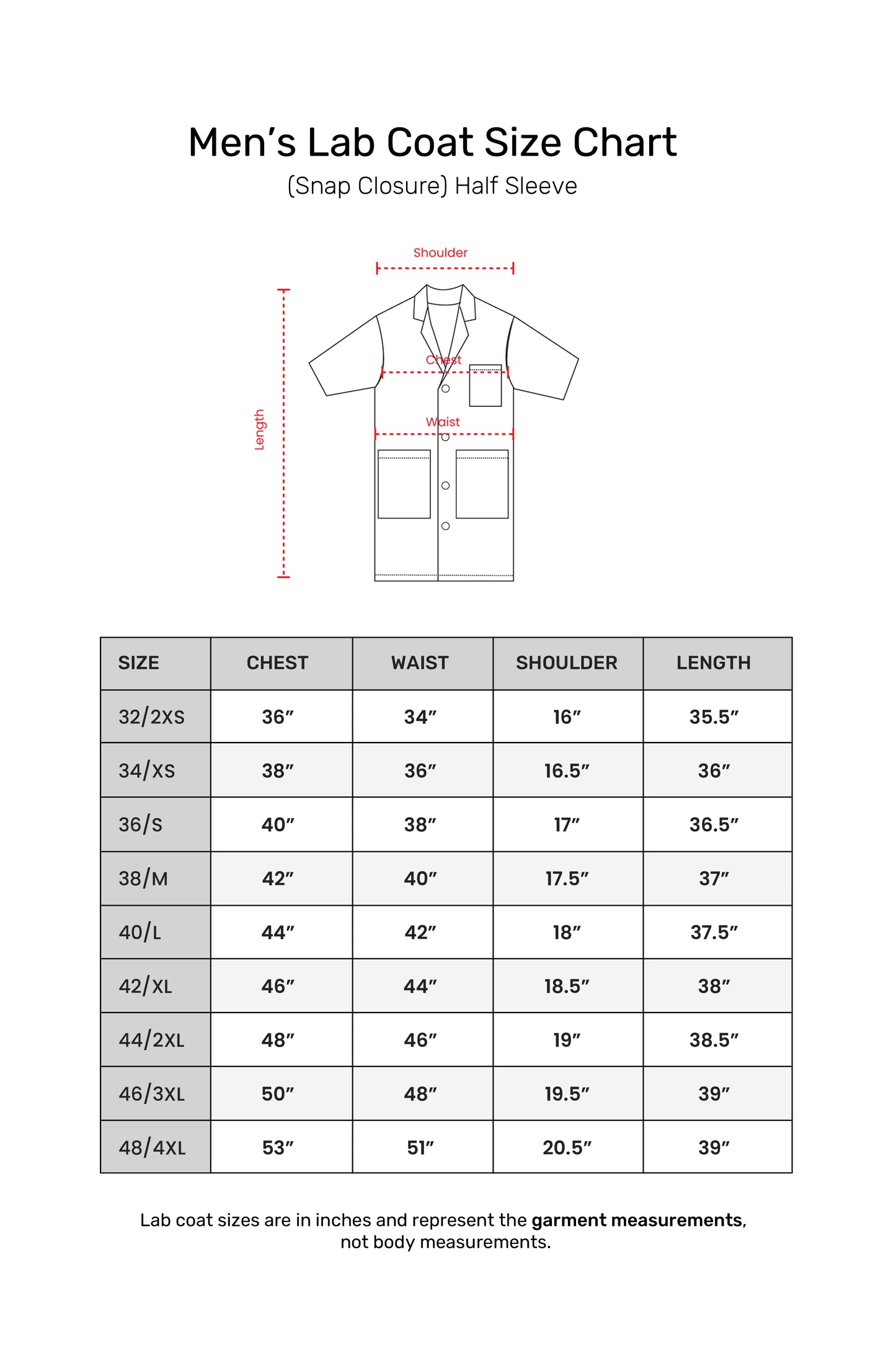 Men's Lab Coat Apron (Snap Closure) Half Sleeve - Length 37"