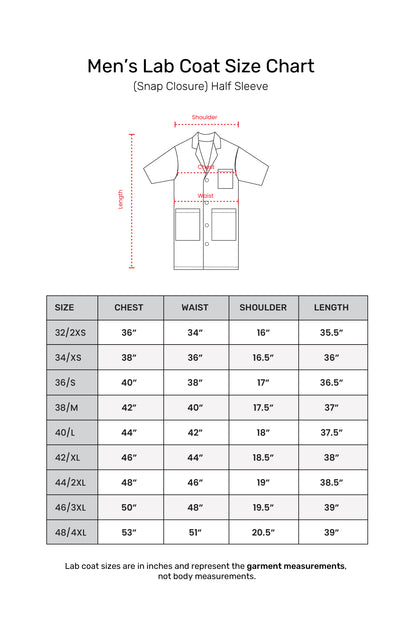 Men's Lab Coat Apron (Snap Closure) Half Sleeve - Length 37"