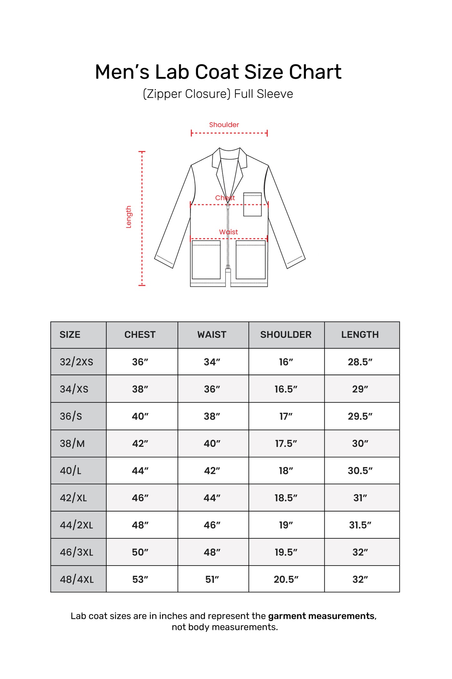 Men's Lab Coat Apron (Zipper Closure) Full Sleeve - Length 30"