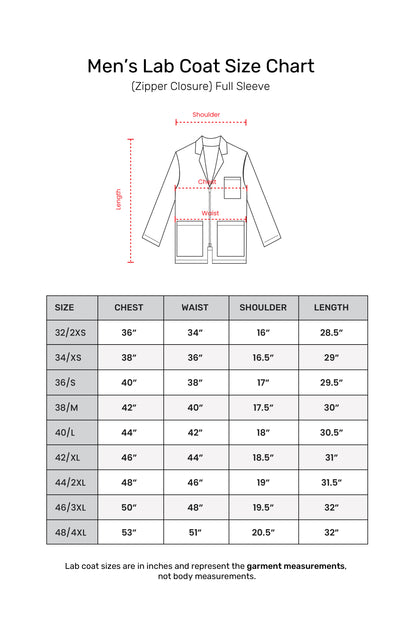 Men's Lab Coat Apron (Zipper Closure) Full Sleeve - Length 30"