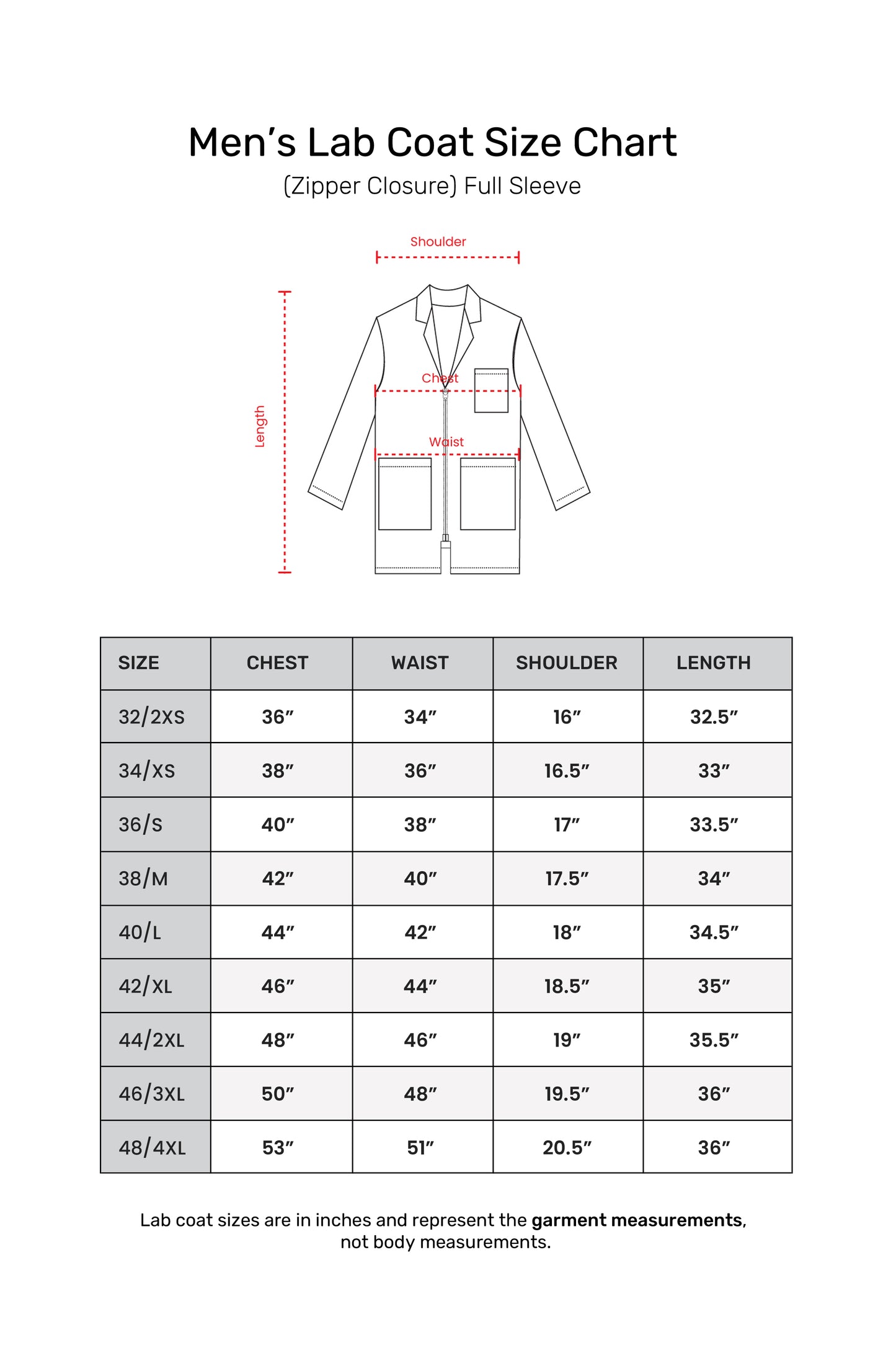 Men's Lab Coat Apron (Zipper Closure) Full Sleeve - Length 34"