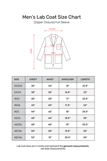 Men's Lab Coat Apron (Zipper Closure) Full Sleeve - Length 34"
