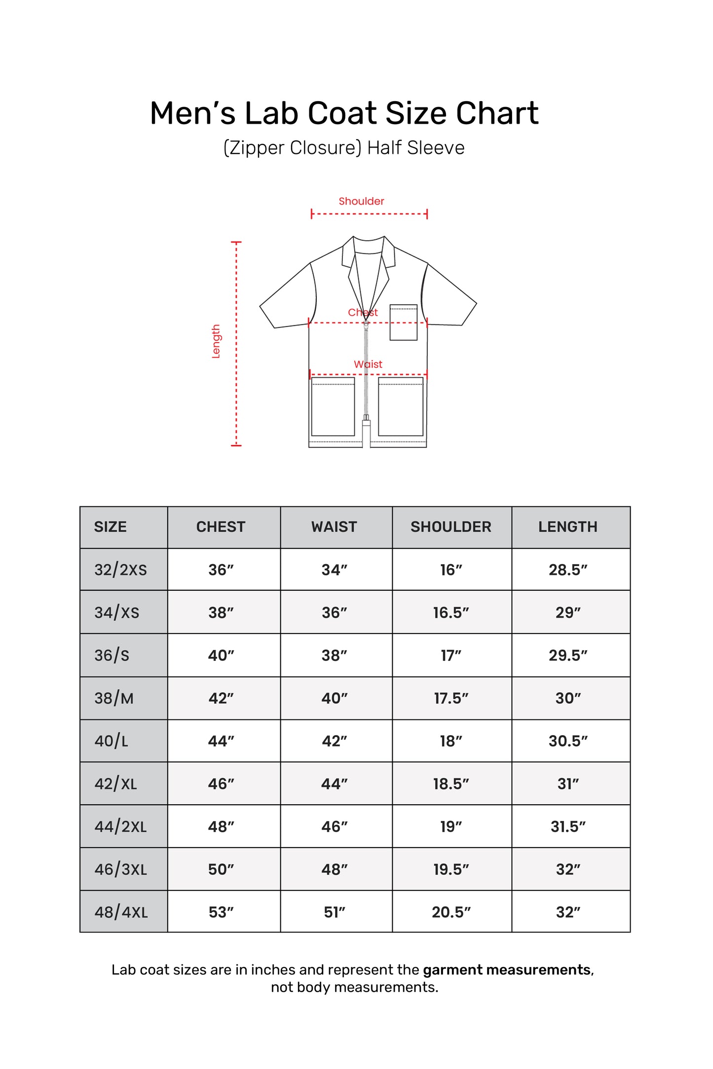 Men's Lab Coat Apron (Zipper Closure) Half Sleeve - Length 30"