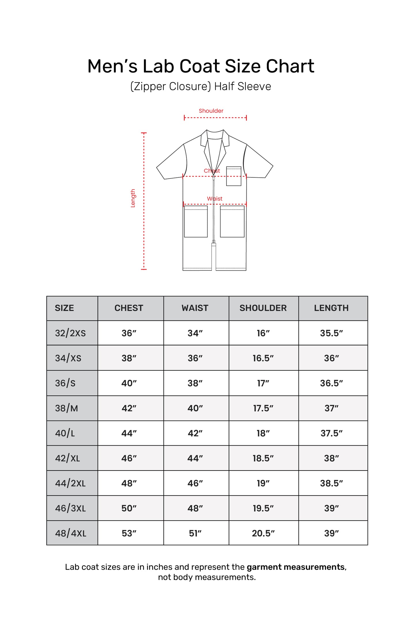 Men's Lab Coat Apron (Zipper Closure) Half Sleeve - Length 37"