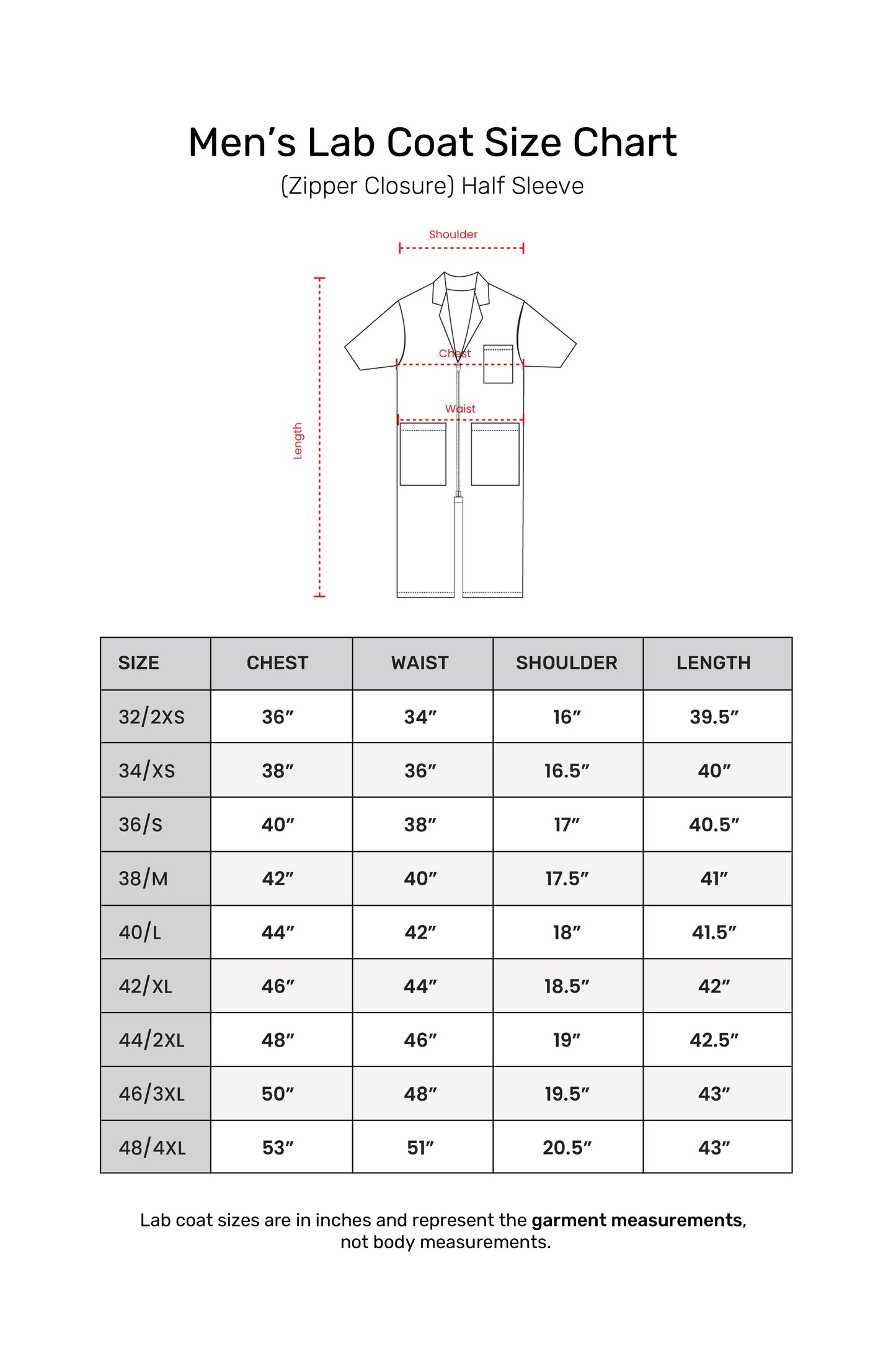 Men's Lab Coat Apron (Zipper Closure) Half Sleeve - Length 41"