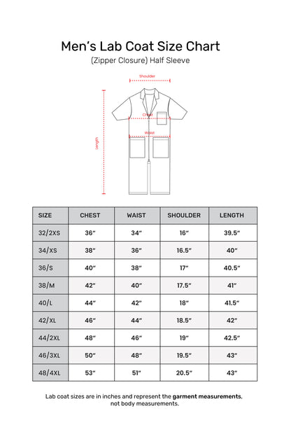 Men's Lab Coat Apron (Zipper Closure) Half Sleeve - Length 41"