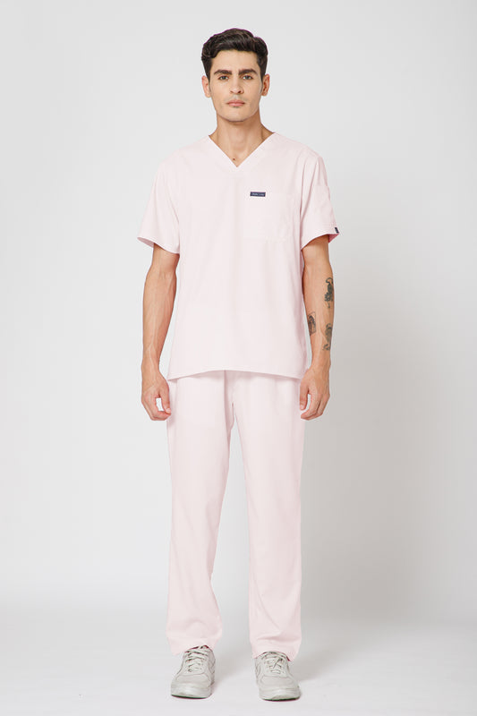 Classic Men’s V-Neck Scrub Suit (Baby Pink)