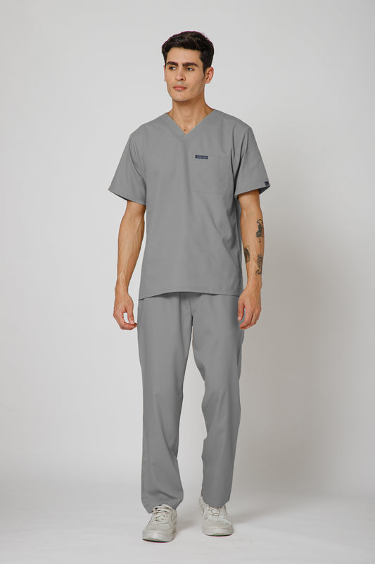 Classic Men’s V-Neck Scrub Suit (Light Grey)
