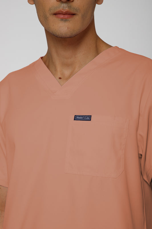 Classic Men’s V-Neck Scrub Suit (Peach)