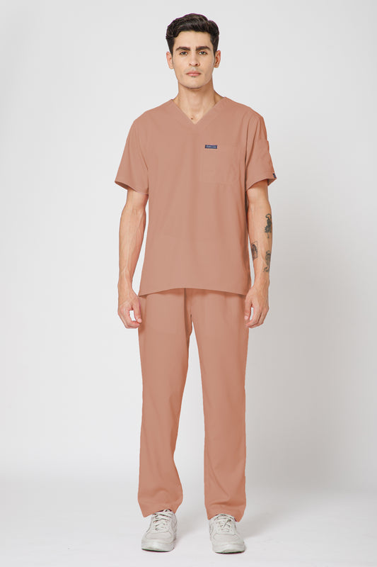 Classic Men’s V-Neck Scrub Suit (Peach)