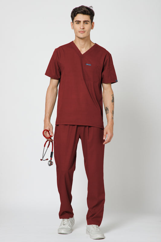 Classic Men’s V-Neck Scrub Suit (Red)