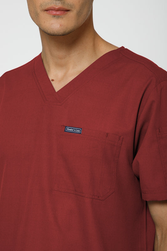 Classic Men’s V-Neck Scrub Suit (Red)