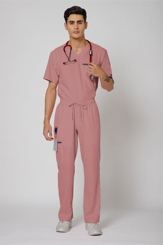 Classic Men’s V-Neck Scrub Suit (Dark Peach)