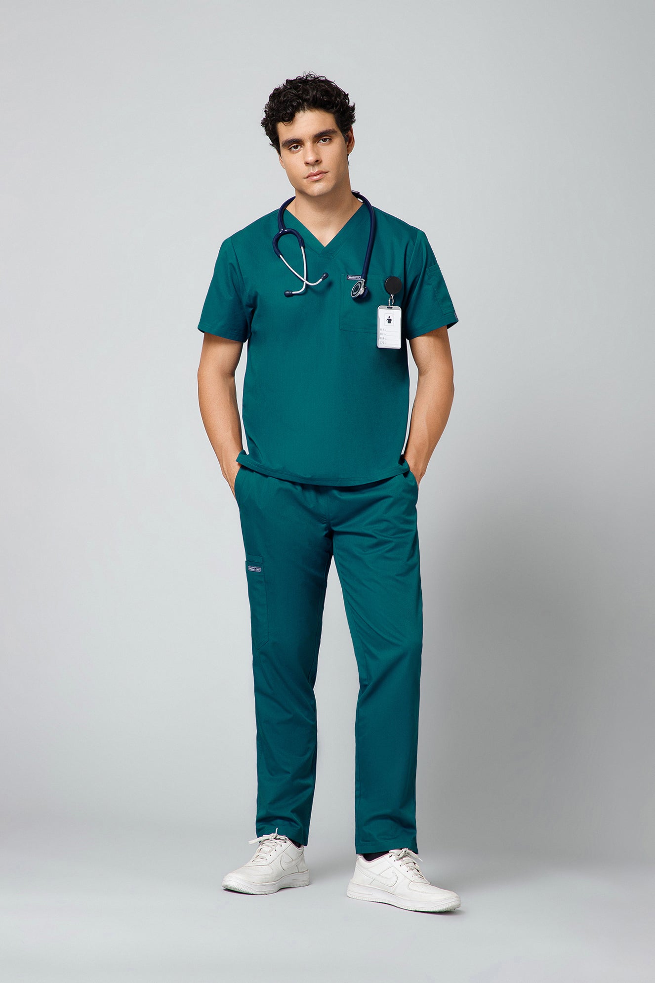 Classic Men’s V-Neck Scrub Suit (Petrol Blue) PRH Fabric