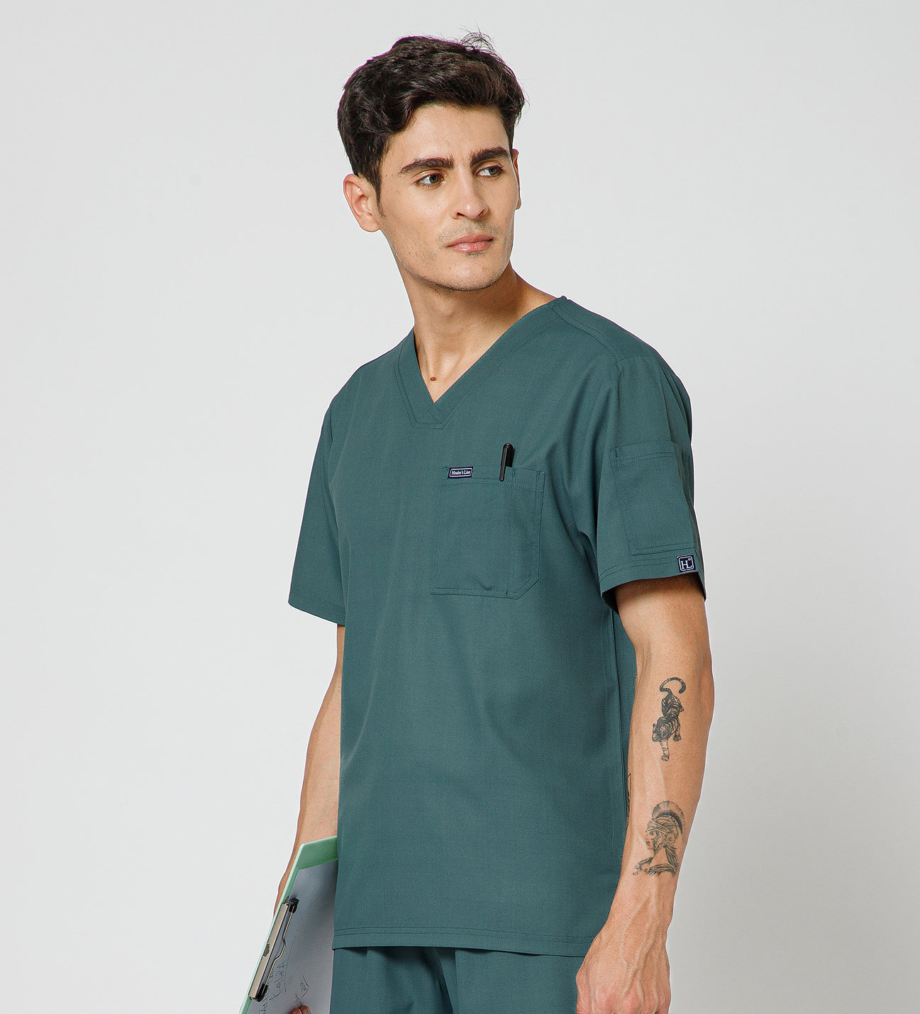 Healer's Line Classic Men’s V-Neck Scrub Top (Medium Olive)