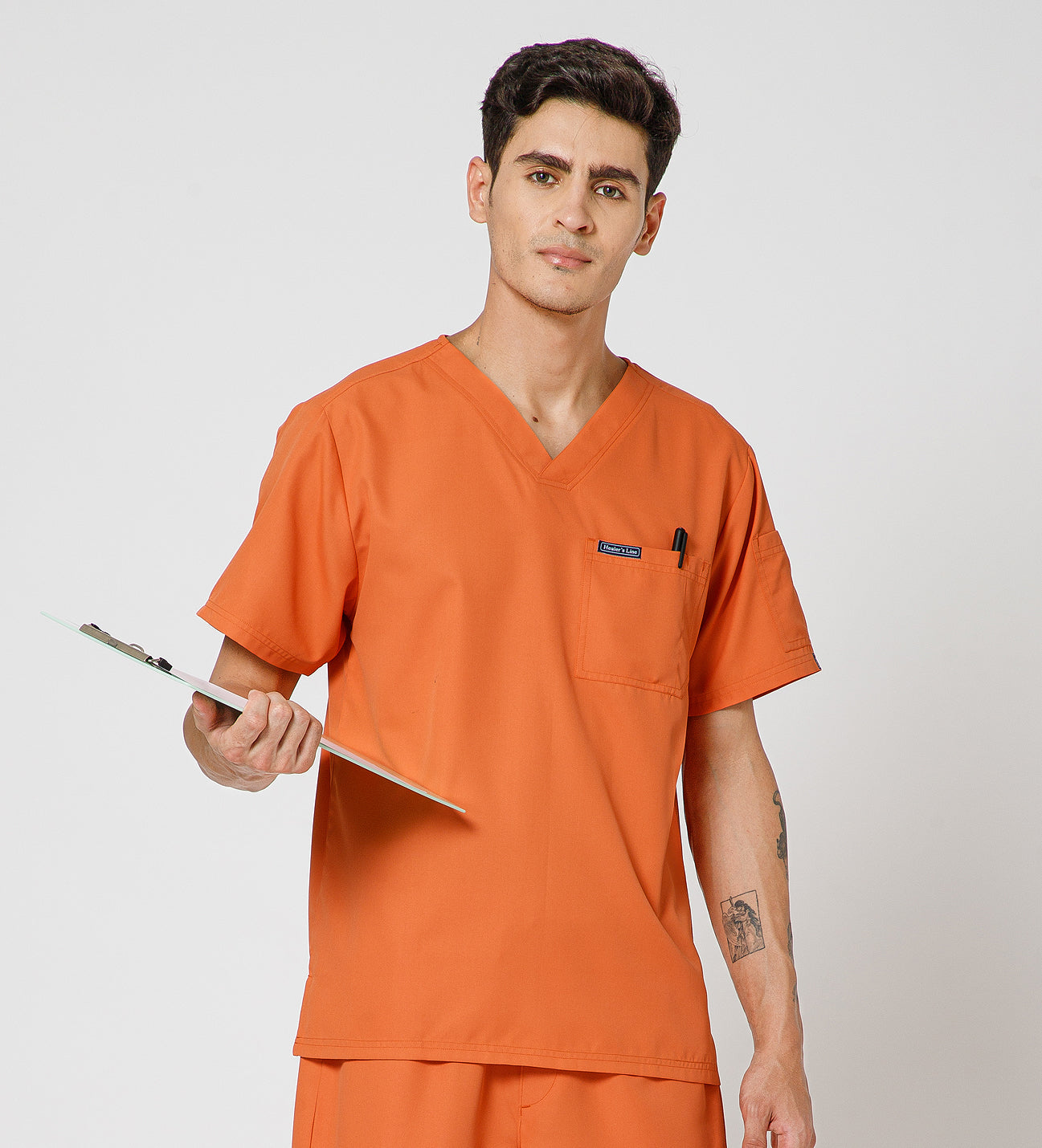 Healer's Line Classic Men’s V-Neck Scrub Top (Orange)