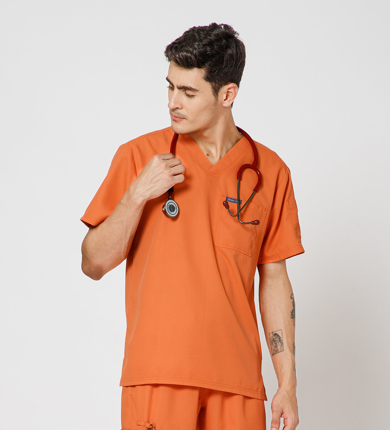 Healer's Line Classic Men’s V-Neck Scrub Top (Orange)