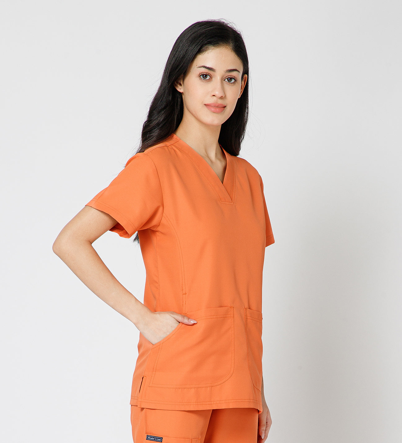Healer's Line Classic Women’s V-Neck Scrub Top (Orange)